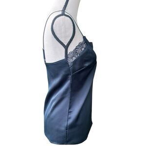 Lascana Navy Satin Lace Trim Top NWOT